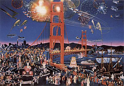 Golden Gate Bridge - 50th Anniversary (Remarqued) by Melanie Taylor Kent